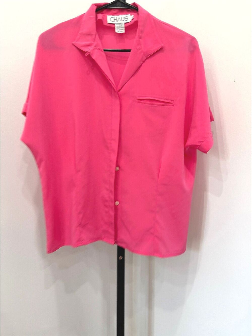 Vintage 90s Chaus Pink Short Sleeve Button-Up Blouse